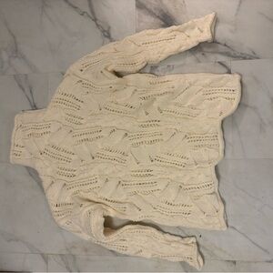 Open-Knit Cream Mock Turtle Sweater